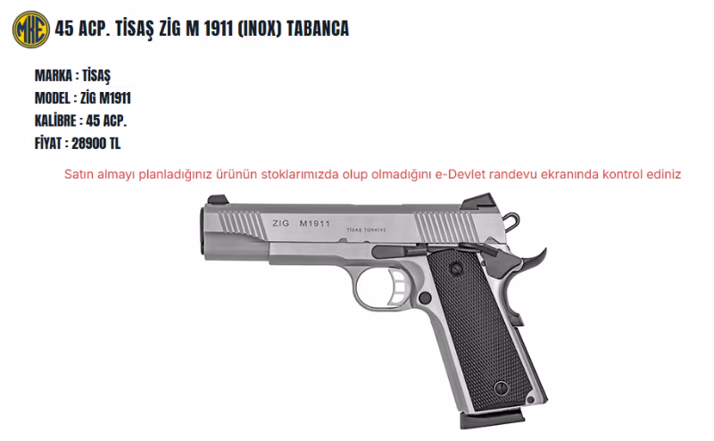 45 ACP TİSAŞ ZİG 1911 INOX