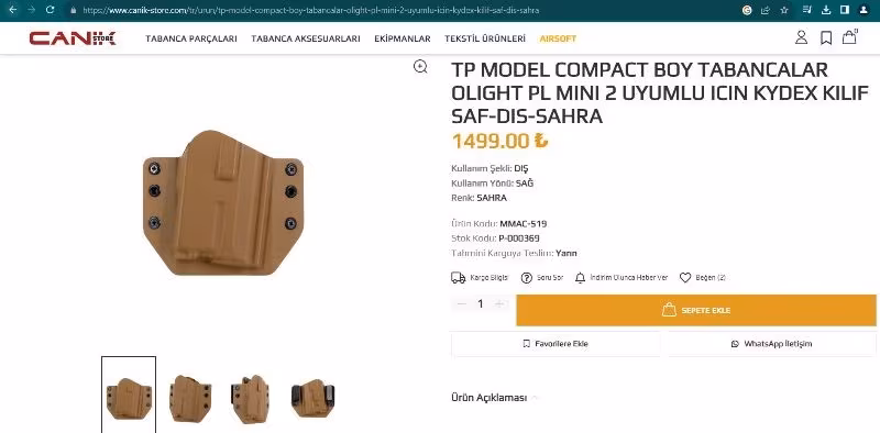 CANİK TP9 ELİTE S COMBAT SIFIR - RUHSATLI- ÖZEL RENK - MFG KYDEX - +4 KARAKULAK + MECANİC RED DOT