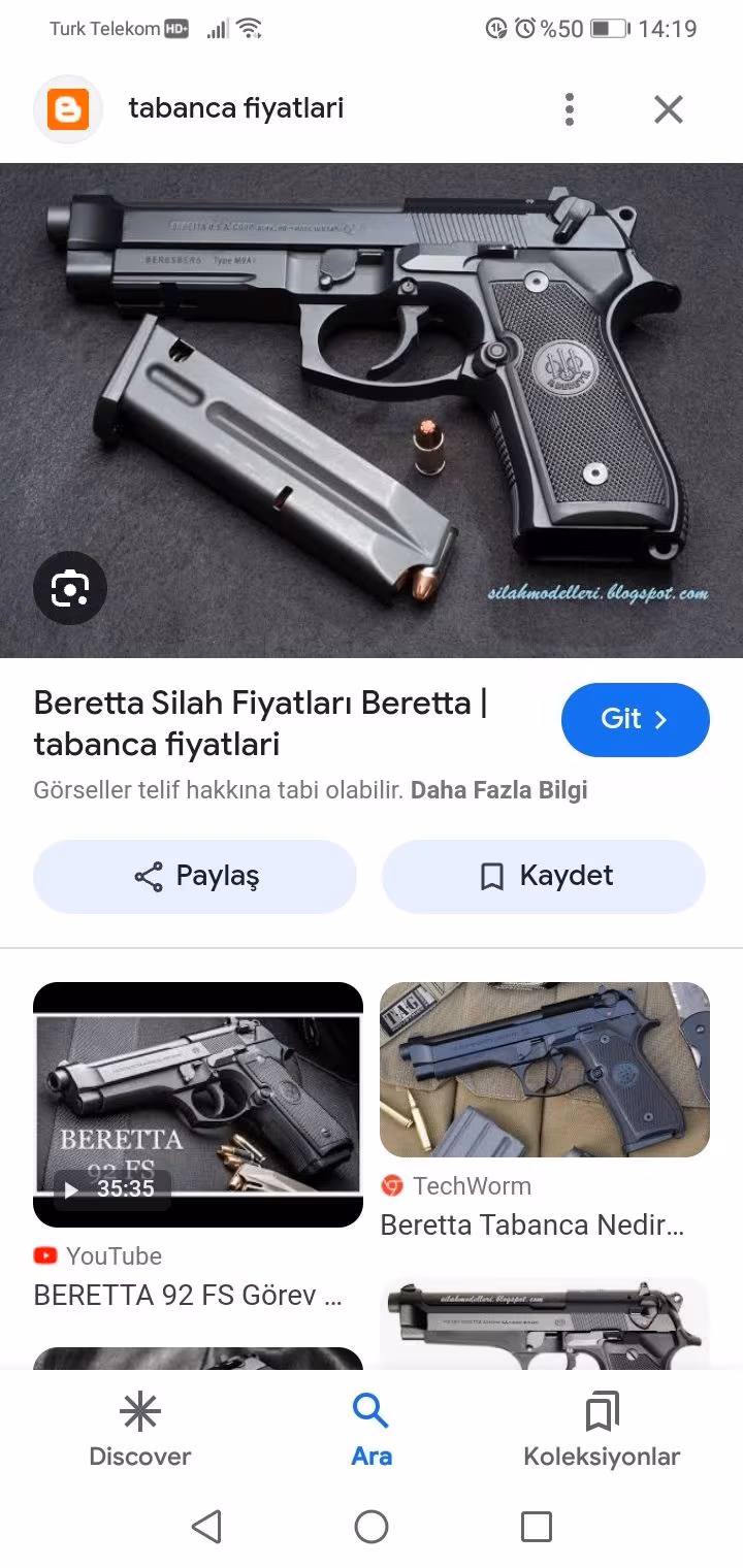 Pietro Baretta Fx 92 Bulundurma ruhsatlı