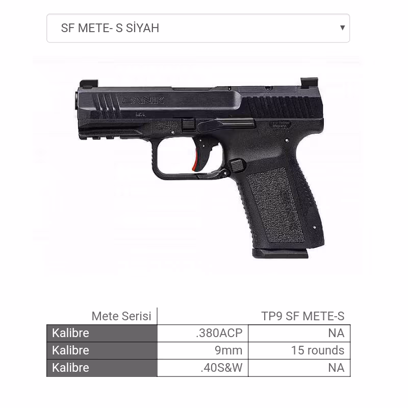 Canik Tp9 SF Mete-S  Siyah 9mm
