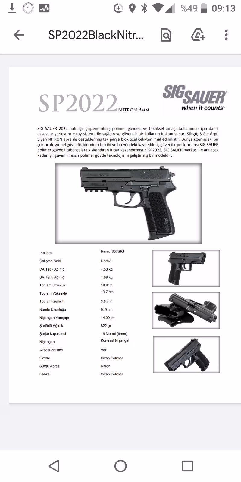 SİG SAUER SP 2022/ 24000 TL/TERTEMİZ