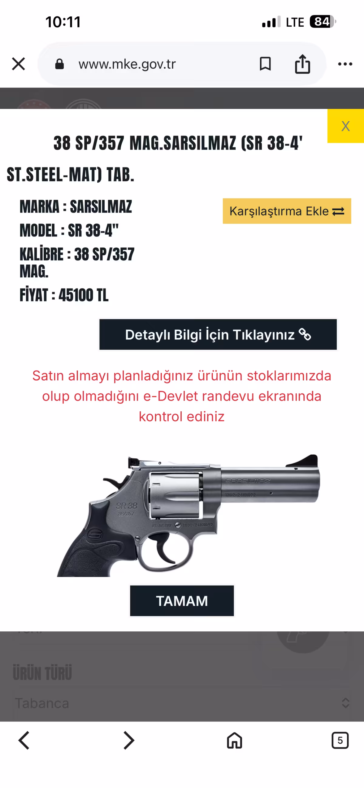 Sarsılmaz Revolver SR 38 ‘’4 inch’’